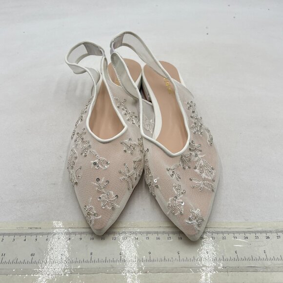 White Mesh Pearl Pointed Cap Toe Slingback Sandals Wedding Dating Dress Shoes - Picture 2 of 7